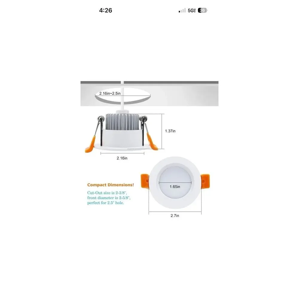32 Pack 2 Inch Dimmable LED Downlight, 3W, 5500K Daylight White